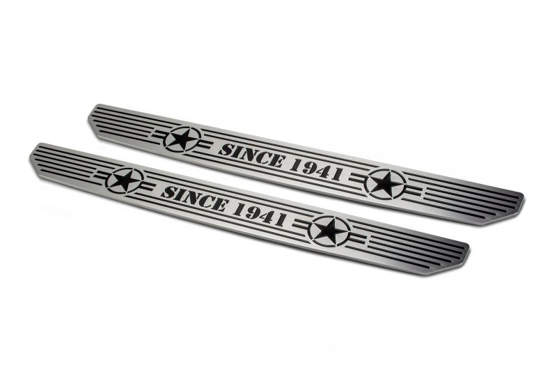Jeep Wrangler JL Sill Plates - Front - DV8 Offroad - Since 1942 Logo - Black - `18-`27